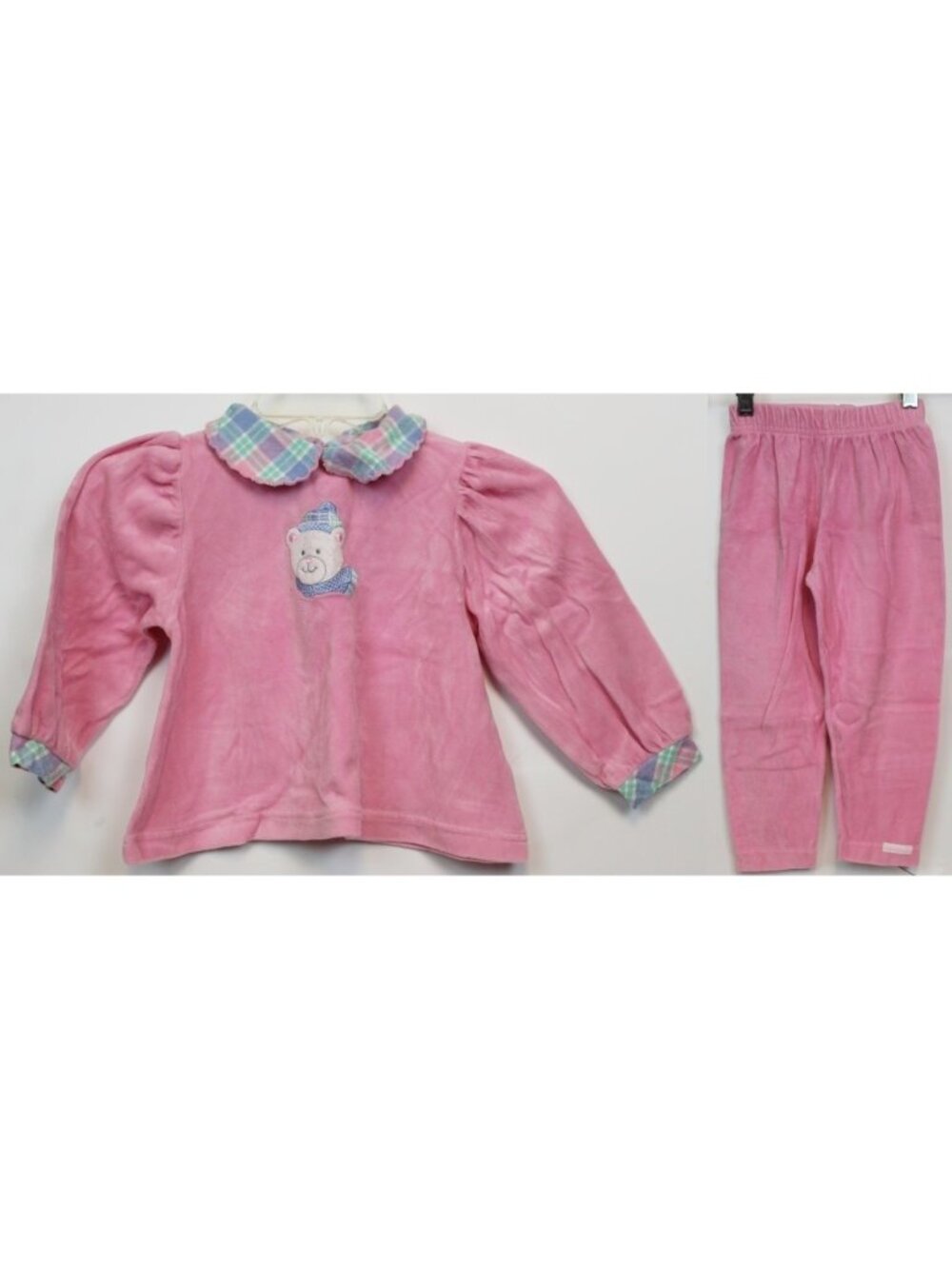 Vtg 90s Healthtex 4T Pink 2pc Shirt Pants Plaid Velour Turtleneck Polar Bear